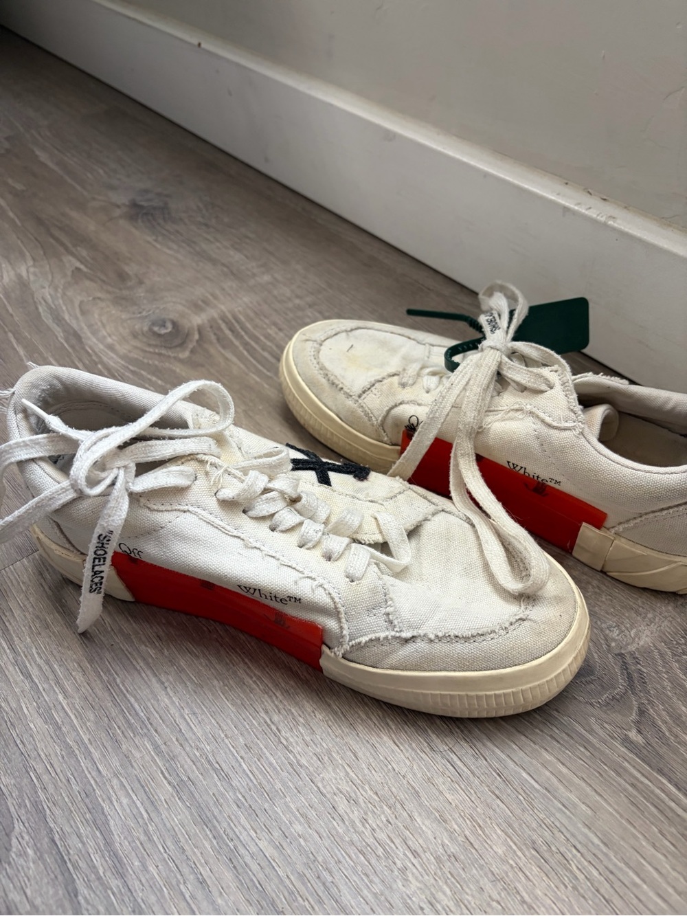Off-White White Canvas Sneakers with Red Side Panel